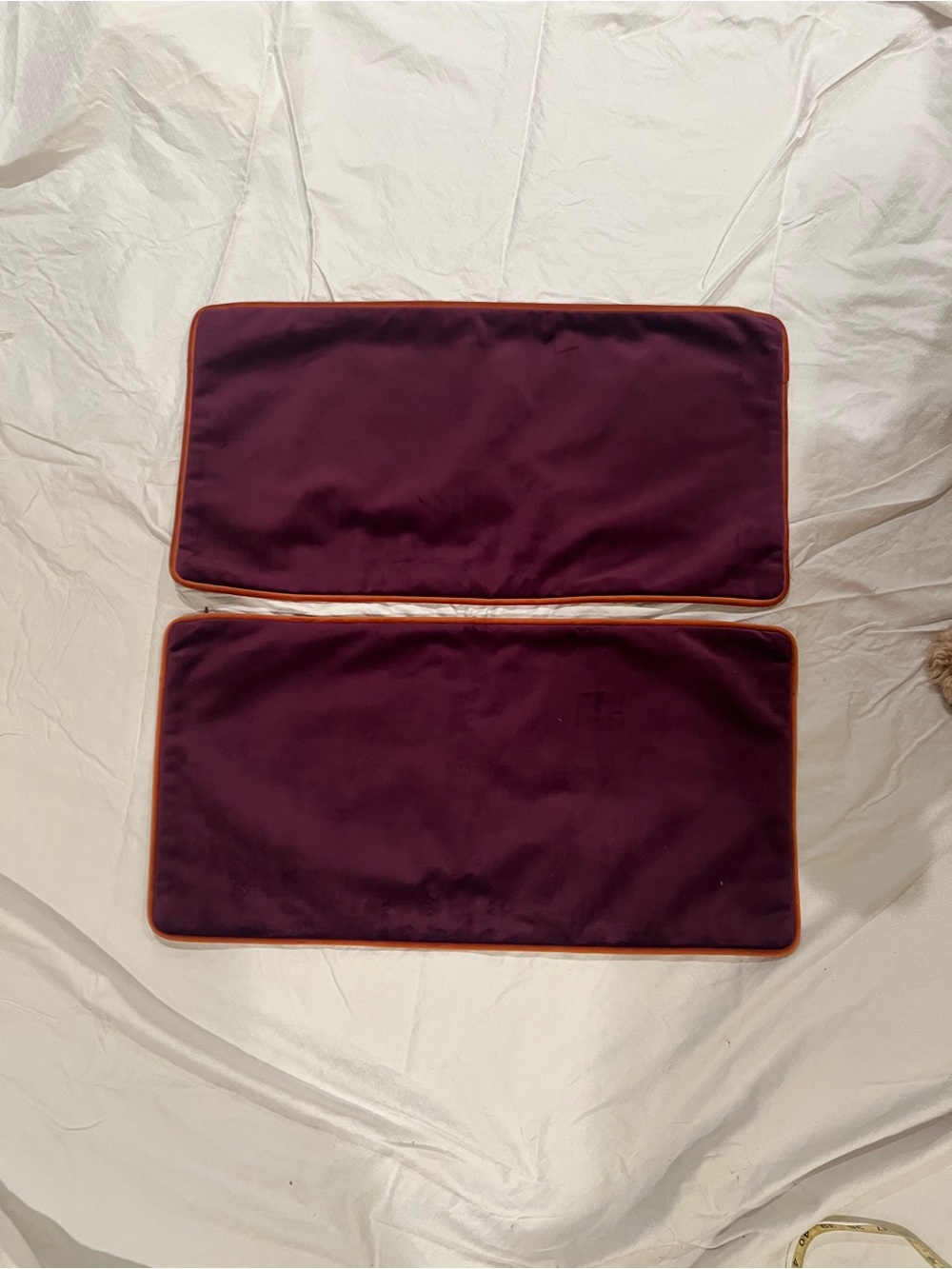 Plum Velvet Rectangular Cushion covers  with orange Piping (Set of 2)
